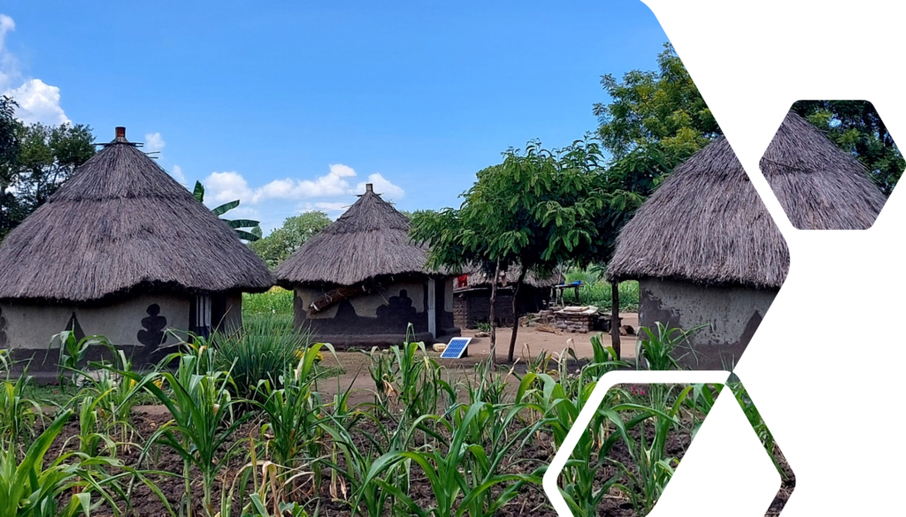 A solar home system being charged in a refugee home in Rhino Camp refugee settlement in West Nile, Uganda